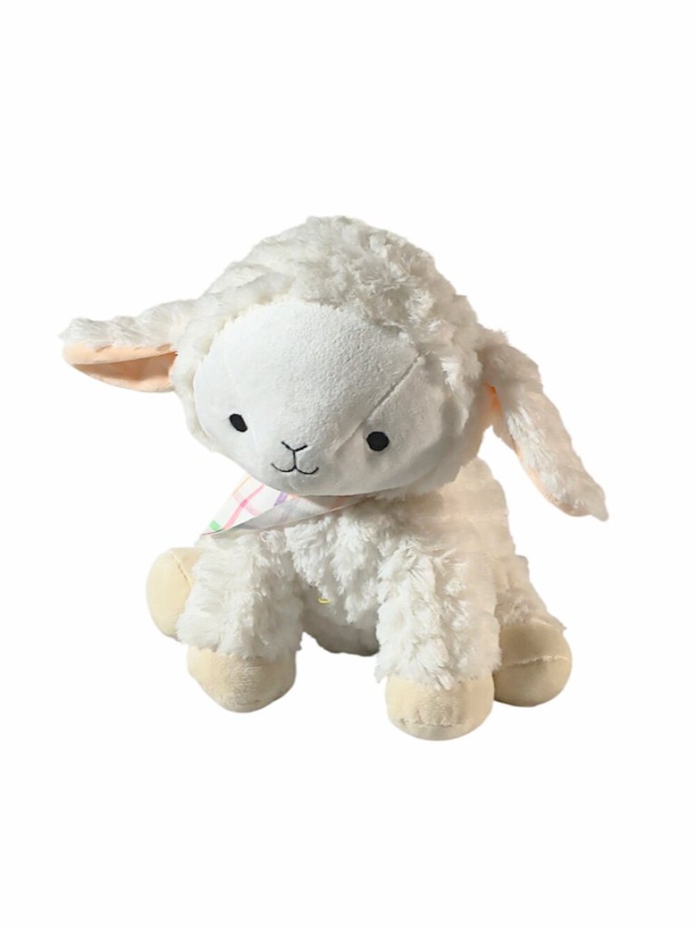 Hallmark White Lamb Check Gingham Scarf Plush Stuffed Toy 8"